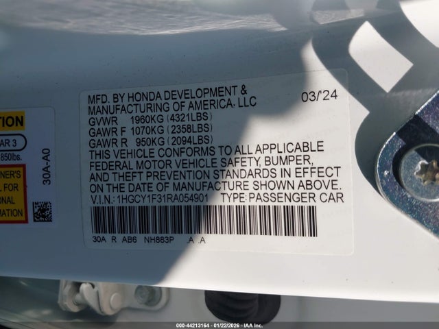 1HGCY1F31RA054901 Honda ACCORD EX