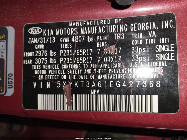 5XYKT3A61EG427368 KIA SORENTO LX