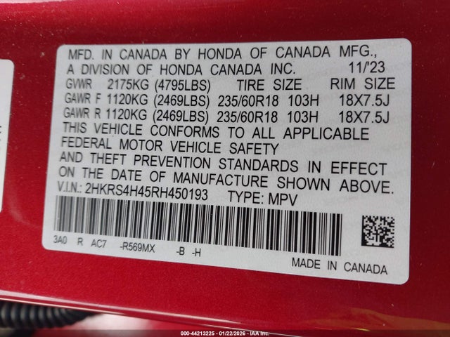 2HKRS4H45RH450193 Honda Cr-v Ex Awd
