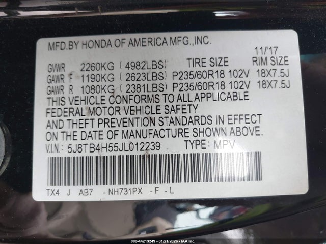 5J8TB4H55JL012239 Acura Rdx Technology Acurawatch Plus Packages/technology Package