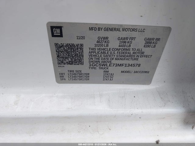 Продажа на аукционе авто 2021 Chevrolet Silverado 2500hd 2wd Double Cab Long Bed Wt, vin: 1GC5WLE73MF134578, номер лота: 44213318