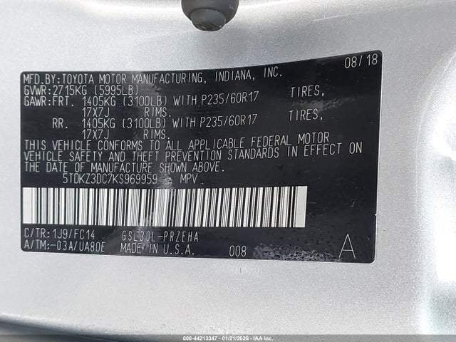 Toyota Sienna Le 8 Passenger 2019 5TDKZ3DC7KS969959 Image 9
