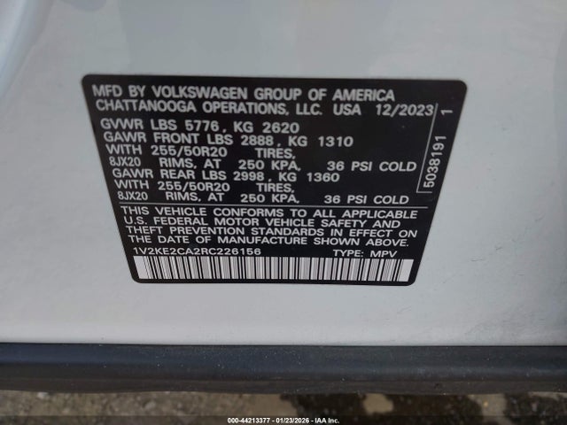 Aukcja sprzedaży 2024 Volkswagen Atlas Cross Sport 2.0t Se W/technology, vin: 1V2KE2CA2RC226156, numer aukcji: 44213377