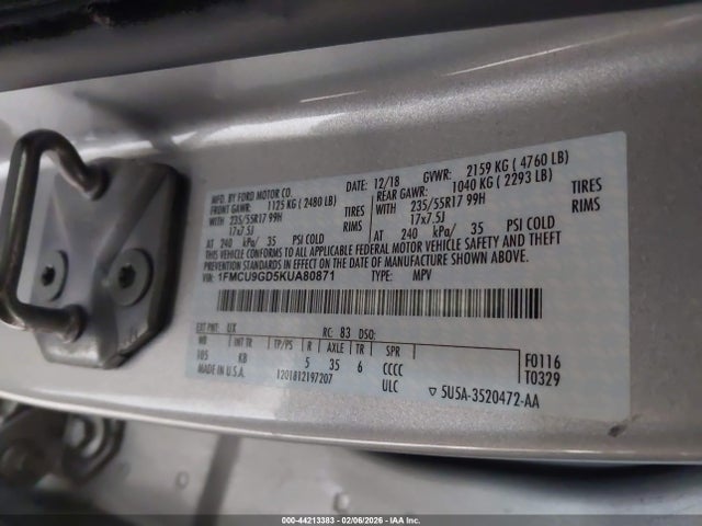 1FMCU9GD5KUA80871 Ford ESCAPE SE