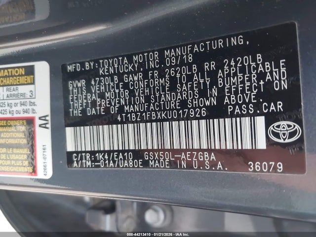 4T1BZ1FBXKU017926 Toyota AVALON XLE