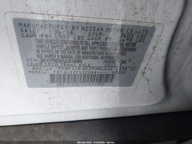 3N1CP5CU7JL514505 Nissan KICKS SV