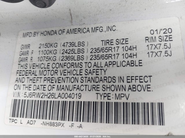 5J6RW2H26LA004019 Honda Cr-v Awd Lx