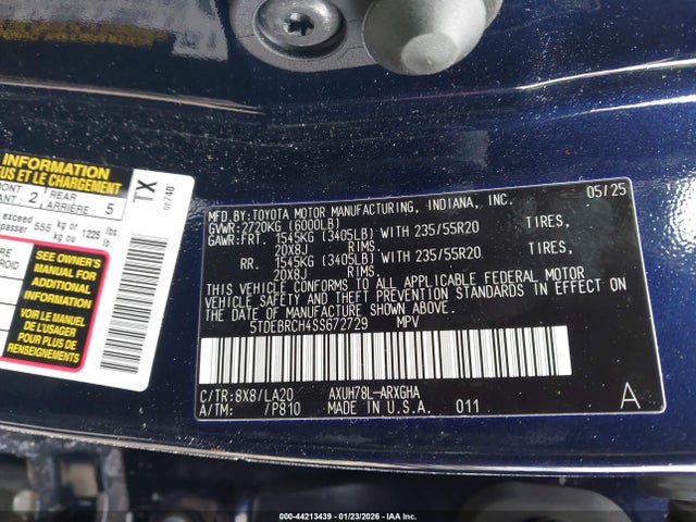 5TDEBRCH4SS672729 Toyota Highlander Hybrid Platinum