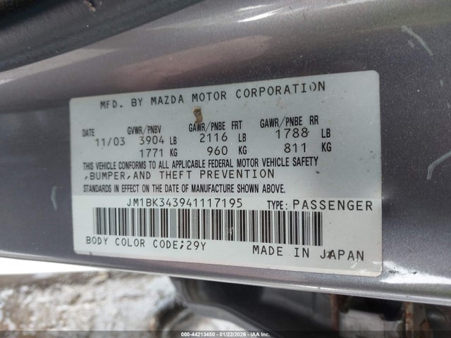 Aukcja sprzedaży 2004 Mazda Mazda3 S, vin: JM1BK343941117195, numer aukcji: 44213450