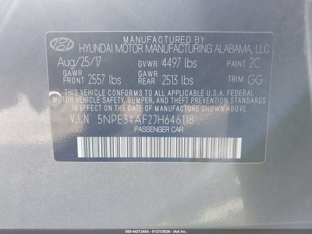 5NPE34AF2JH646118 Hyundai SONATA SEL