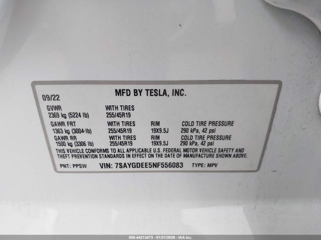 Aukcja sprzedaży 2022 Tesla Model Y Long Range Dual Motor All-wheel Drive, vin: 7SAYGDEE5NF556083, numer aukcji: 44213473