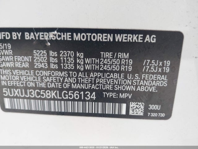 5UXUJ3C58KLG56134 BMW X4 Xdrive30i