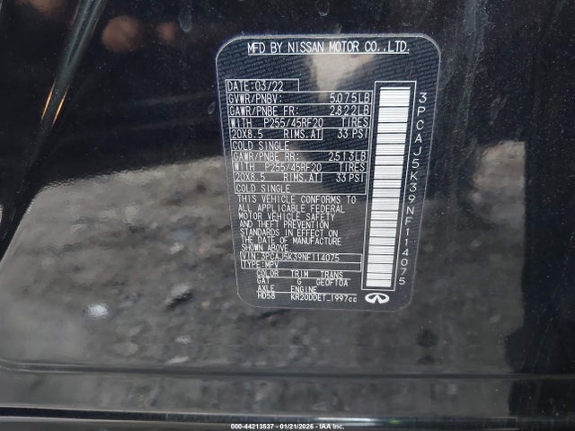Aukcja sprzedaży 2022 Infiniti Qx55 Essential Awd, vin: 3PCAJ5K39NF114075, numer aukcji: 44213537