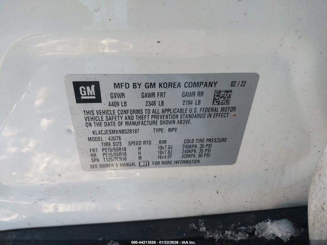 Aukcja sprzedaży 2022 Buick Encore Awd Preferred, vin: KL4CJESMXNB528187, numer aukcji: 44213558