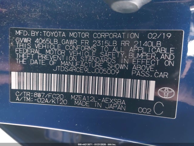 JTDS4RCE9LJ005009 Toyota COROLLA SE