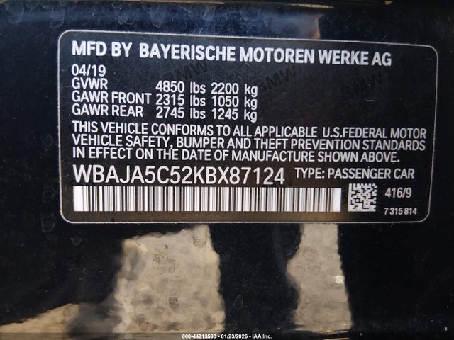 2019 BMW 530I WBAJA5C52KBX87124 Photo 8