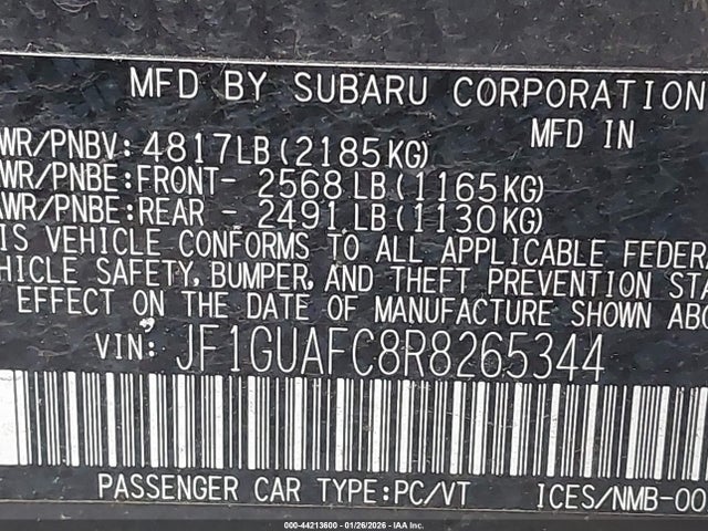 JF1GUAFC8R8265344 Subaru Impreza Sport 5-door