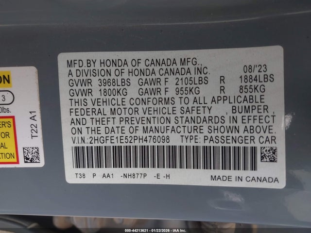 Honda CIVIC SI SEDAN 2023 2HGFE1E52PH476098 Image 9