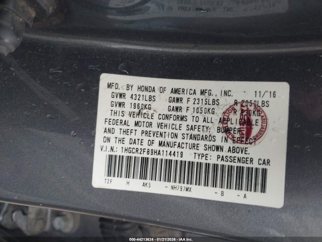 1HGCR2F89HA114419 Honda Accord Ex-l