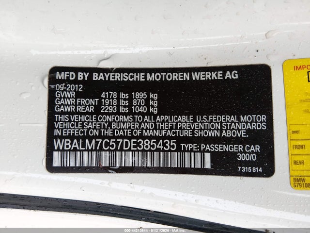 Aukcja sprzedaży 2013 Bmw Z4 Sdrive35i, vin: WBALM7C57DE385435, numer aukcji: 44213644