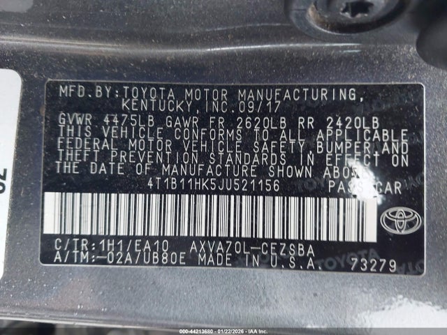 4T1B11HK5JU521156 Toyota CAMRY SE