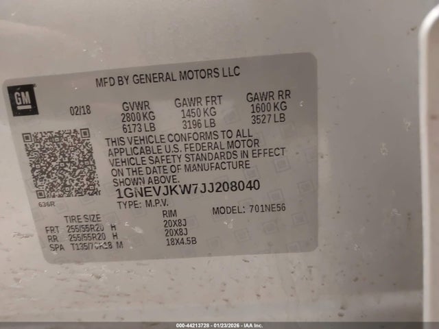 1GNEVJKW7JJ208040 Chevrolet Traverse Premier