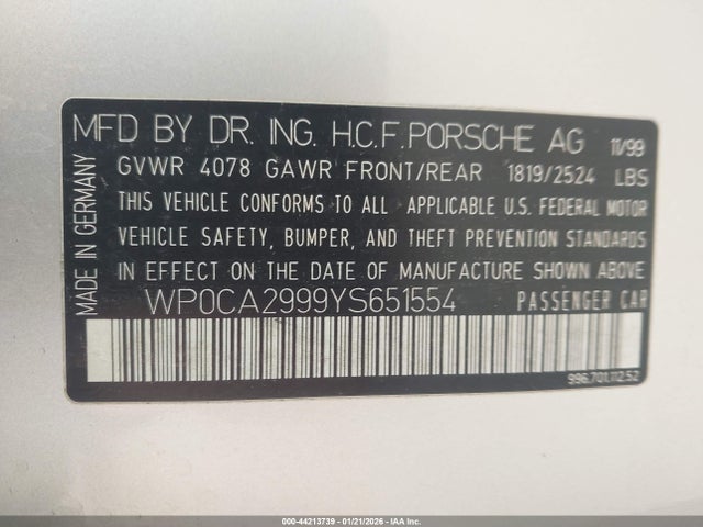 2000 PORSCHE 911 WP0CA2999YS651554 Photo 8