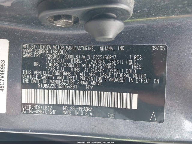 Aukcja sprzedaży 2006 Toyota Sienna Xle Limited, vin: 5TDBA22C16S054891, numer aukcji: 44213763