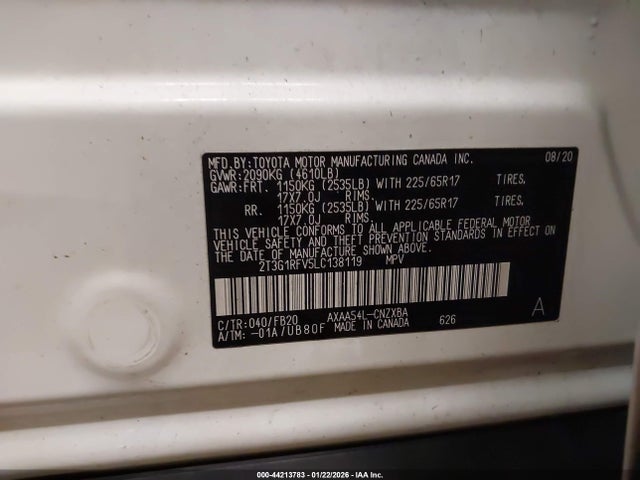 2T3G1RFV5LC138119 Toyota RAV4 LE