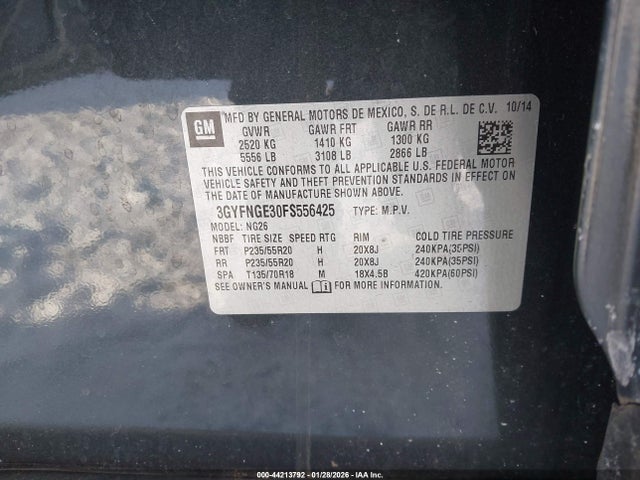 3GYFNGE30FS556425 Cadillac Srx Premium Collection