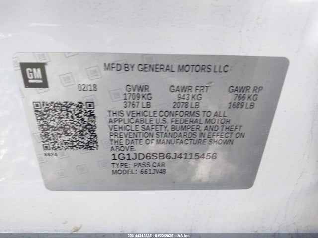 1G1JD6SB6J4115456 Chevrolet Sonic Lt Auto