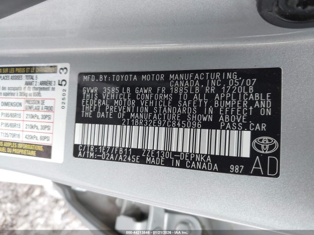 2007 TOYOTA COROLLA 2T1BR32E97C845096 Photo 8