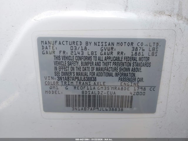 3N1AB7AP9JL638838 Nissan SENTRA SV