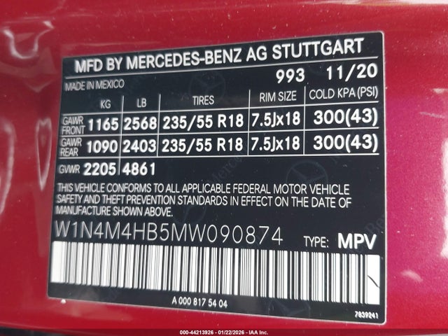 W1N4M4HB5MW090874 Mercedes-Benz Glb 250 4matic