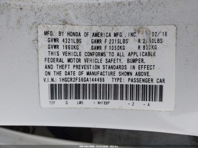 1HGCR2F56GA144496 Honda Accord Sport