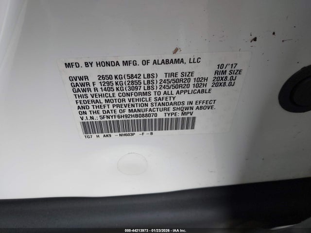 5FNYF6H92HB088070 Honda Pilot Touring