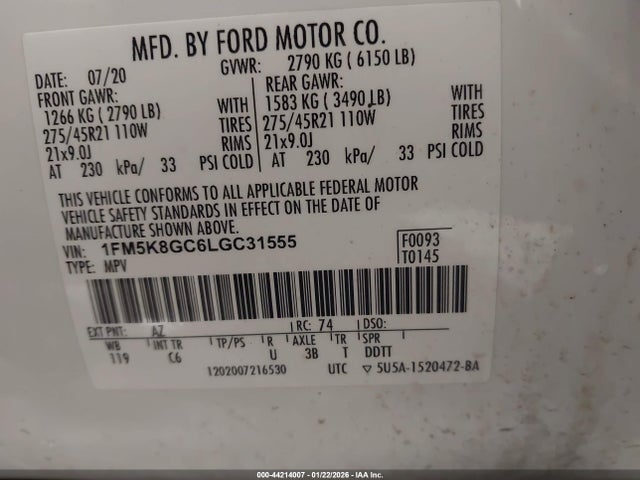 1FM5K8GC6LGC31555 Ford Explorer St