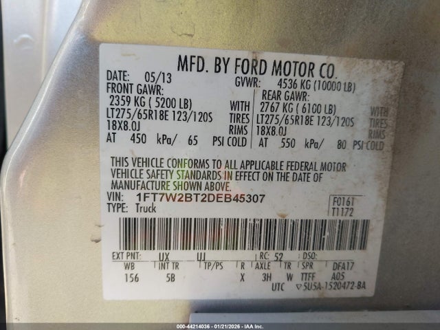 Aukcja sprzedaży 2013 Ford F-250 Lariat, vin: 1FT7W2BT2DEB45307, numer aukcji: 44214036