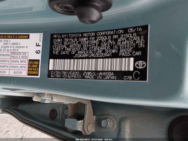 JTDKARFU9G3020941 Toyota Prius Four