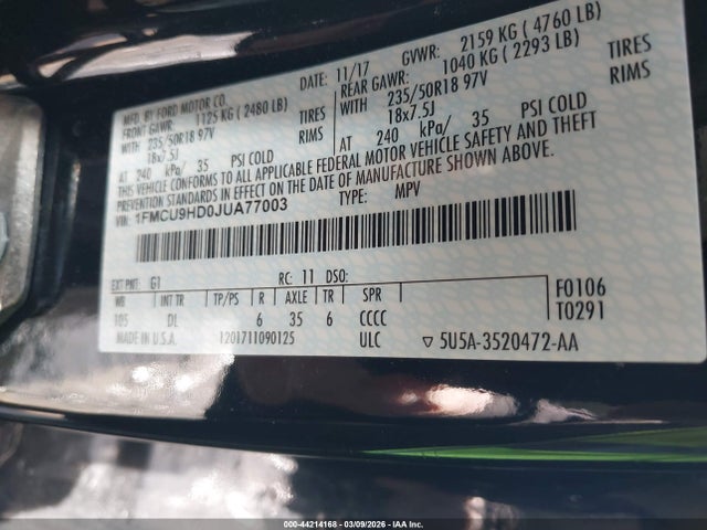 1FMCU9HD0JUA77003 Ford ESCAPE SEL