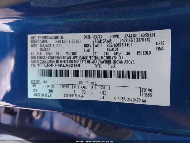 Ford Ranger Lariat 2019 1FTER4FH4KLA32189 Image 9