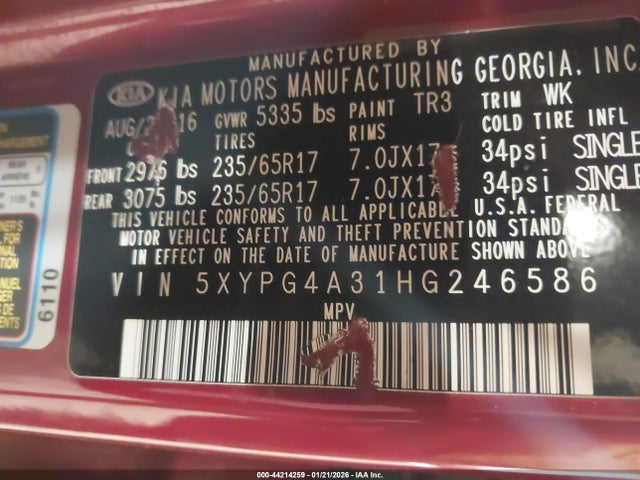 2017 KIA SORENTO 5XYPG4A31HG246586 Photo 8