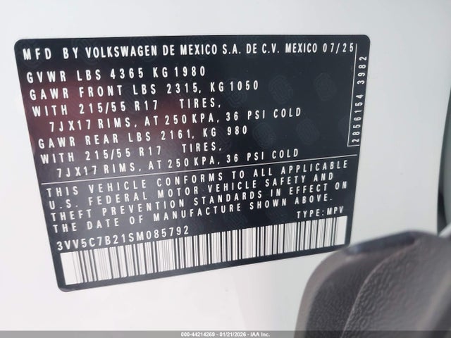 Продажа на аукционе авто 2025 Volkswagen Taos 1.5t S, vin: 3VV5C7B21SM085792, номер лота: 44214269