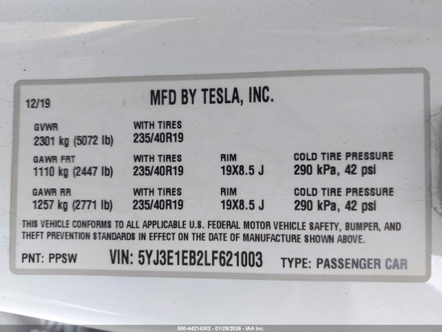 2020 TESLA MODEL 3 5YJ3E1EB2LF621003 Photo 8