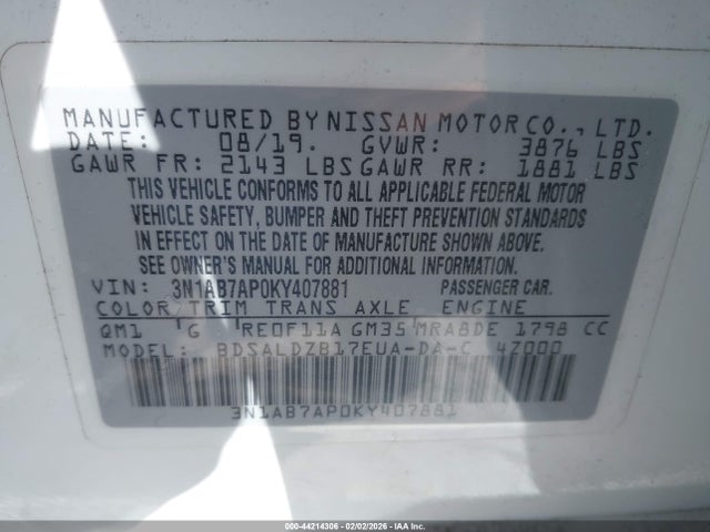 3N1AB7AP0KY407881 Nissan SENTRA SV