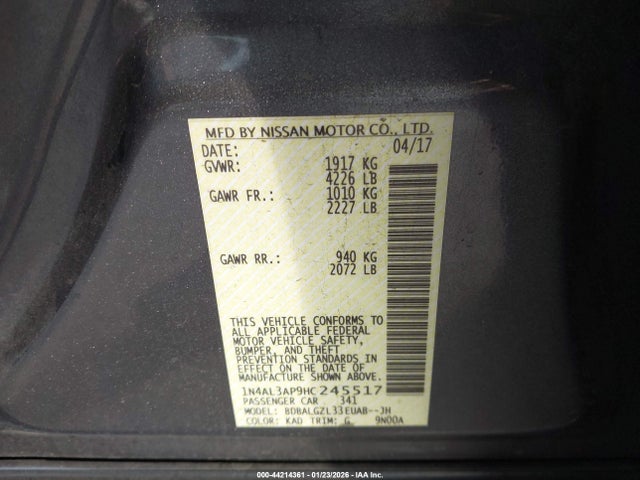 1N4AL3AP9HC245517 Nissan Altima 2.5 S