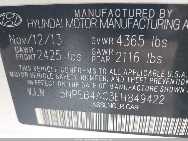 Hyundai SONATA GLS 2014 5NPEB4AC3EH849422 Image 9