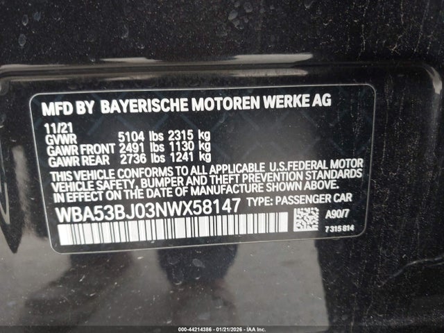 WBA53BJ03NWX58147 BMW 540 I