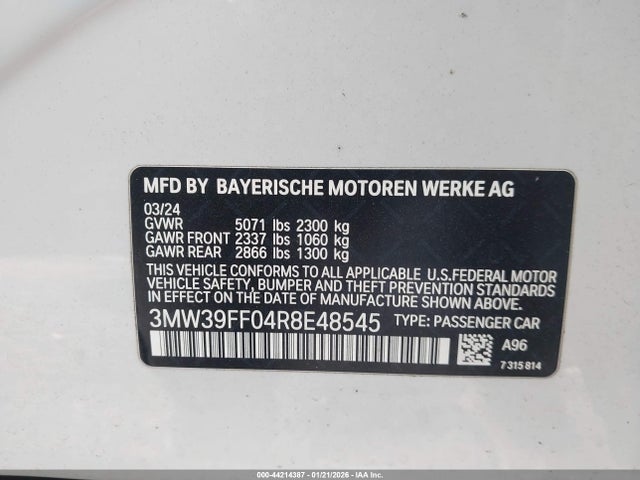 Продажа на аукционе авто 2024 Bmw 330e, vin: 3MW39FF04R8E48545, номер лота: 44214387