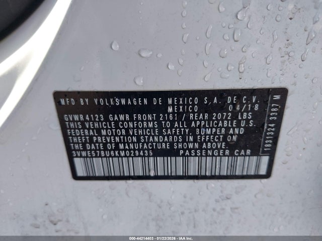 Aukcja sprzedaży 2019 Volkswagen Jetta 1.4t Sel, vin: 3VWE57BU6KM029435, numer aukcji: 44214403